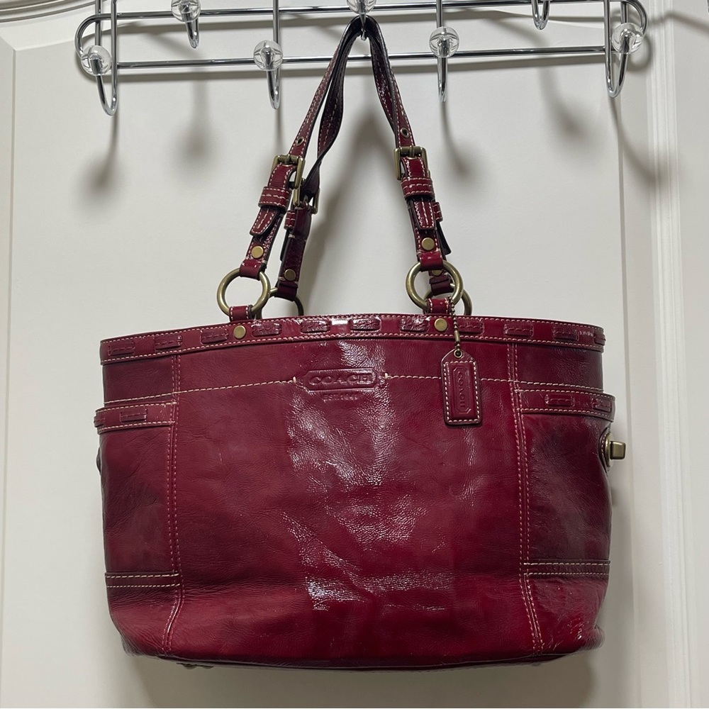 Authentic Vintage Coach Red Patent Leather Gallery Tote